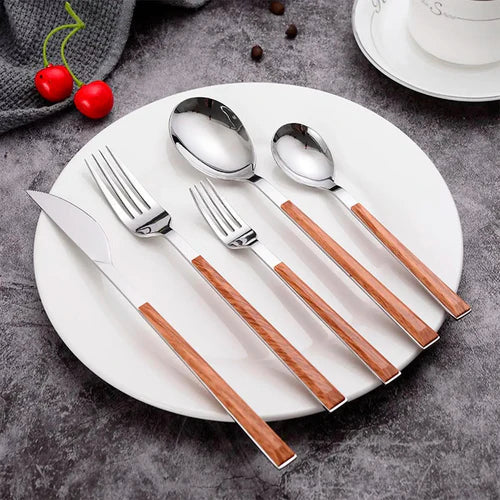 5 Piece Stainless Steel Cutlery set with Wooden Handles