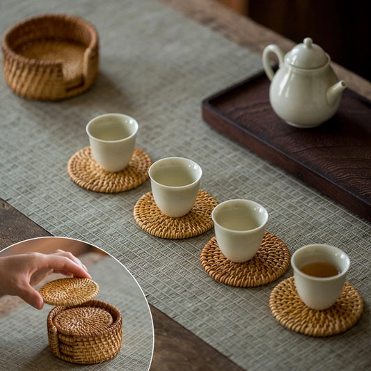 Natural Rattan Coaster Set